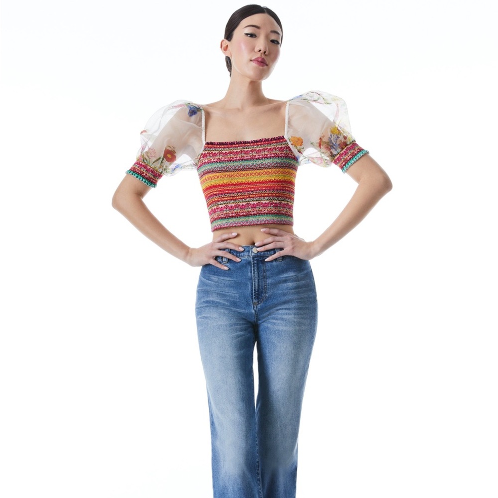 NEW WITH TAGS Alice & Olivia Arnelle Puff Sleeve Top XS